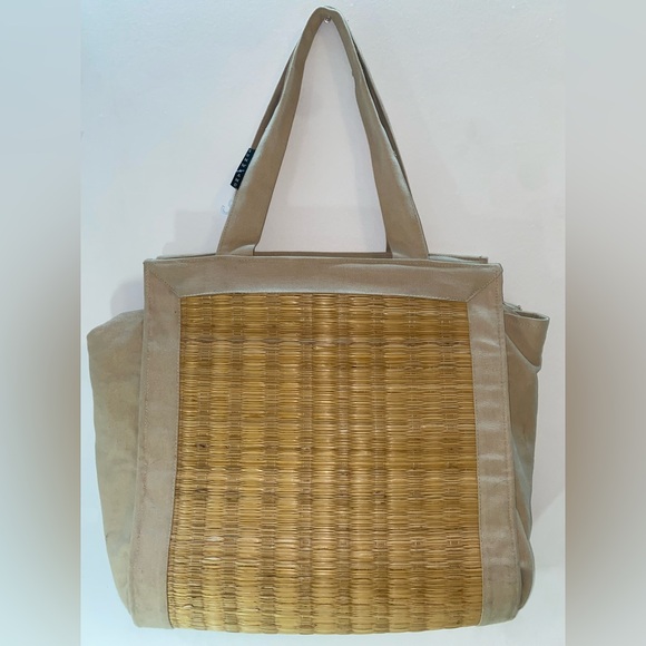 Sun And Sand Handbags - Sun N’ Sand Large Tan Woven Straw / Tissu Tote Bag / Beach bag sunnsand
